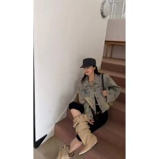 批发档口上新 2026年秋季新款女装宽松短款水洗做旧牛仔<b class='q'>外套</b>翻领长袖
