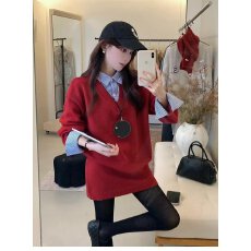 批发档口上新 2026年秋季新款女士V领宽松<b class='q'>直筒</b>针织<b class='q'>连衣裙</b>长袖罗纹收边