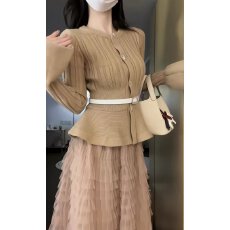 批发档口上新2026年春季新款女士修身收腰针织开衫<b class='q'>荷叶边</b>下摆长袖<b class='q'>毛衣</b>