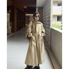 批发档口上新 2026年春季新款女装宽松直筒长款风衣<b class='q'>外套</b>系带立领<b class='q'>百搭</b>