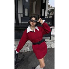 批发档口上新 2026年季节新款假两件针织<b class='q'>连衣裙</b>女宽松翻领长袖短裙