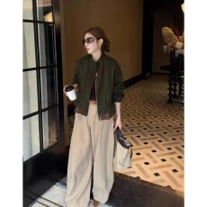 批发档口上新2026年秋季新款女装植绒皮蕾丝下摆短款外套立领拉链夹克