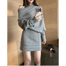 批发档口上新 2026年秋季新款女装针织<b class='q'>连衣裙</b>修身包臀短裙<b class='q'>长袖</b>蝙蝠袖