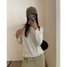 批发档口上新 2026新款韩系花边宽松长袖圆领上衣女<b class='q'>加肥</b><b class='q'>加大</b>坑条针织