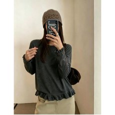批发档口上新 2026新款韩系花边宽松长袖圆领上衣女<b class='q'>加肥</b><b class='q'>加大</b>坑条针织