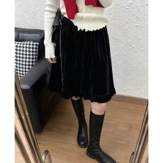 批发档口上新 2026年秋冬新款女装丝绒百褶<b class='q'>半身裙</b>A<b class='q'>字</b>伞<b class='q'>裙</b>木耳边松紧腰