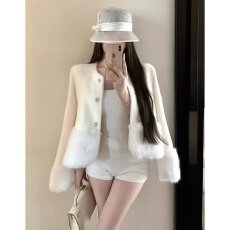 批发档口上新 2026年新款女装短款毛绒<b class='q'>外套</b>小香风开衫白色名媛风上衣