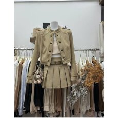 批发档口上新 2026年秋季新款女装复古立领长袖<b class='q'>外套</b>百褶短裙两件套