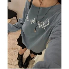 批发档口上新2026年秋季新款女<b class='q'>装</b>宽松落肩字母印花可斜肩长袖卫衣百搭