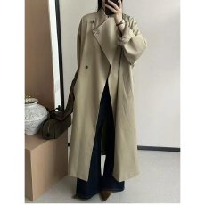 批发档口上新 2026年秋季新款<b class='q'>女</b>装宽松长款风衣大翻领双排扣长袖外套