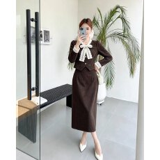 批发档口上新 2026年春季新款女装蕾丝拼接两件套长袖外套中长半身裙