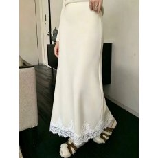批发档口上新 2026年春季新款女士高腰显瘦鹿皮绒半身裙蕾丝拼接长裙