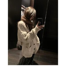 批发档口上新 秋冬新款女装宽松落肩V领<b class='q'>中长款</b>针织开衫毛衣<b class='q'>外套</b>百搭