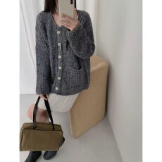 批发档口上新 2026春秋季女装宽松落肩V领<b class='q'>中长款</b>针织开衫毛衣<b class='q'>外套</b>百搭