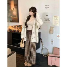 批发档口上新 2026秋冬新款女<b class='q'>装</b>针织开衫三件套吊带背心条纹阔腿<b class='q'>裤</b>