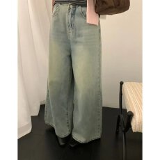批发档口上新 2026年春秋季女装高腰阔腿<b class='q'>牛仔裤</b>水洗做旧<b class='q'>显瘦</b>百搭长裤