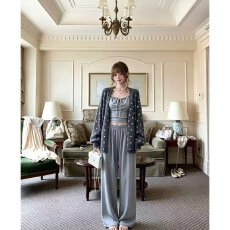 批发档口上新2026年春秋季女<b class='q'>装</b>波点提花针织开衫三件套宽松吊带阔腿<b class='q'>裤</b>