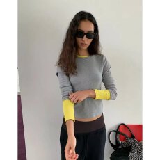批发档口上新 2026年春秋季女装假两件撞色拼接长袖T恤<b class='q'>修身</b>短款上衣