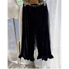 批发档口上新 2026年秋季新款女丝绒阔腿裤松紧腰荷叶边<b class='q'>九分</b>长裤垂感