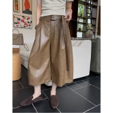 批发档口上新 2026春季女装高腰阔腿皮裤<b class='q'>七分</b>裤宽松显瘦百搭休闲裤