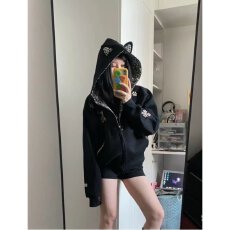批发档口上新 2026年秋季新款女装宽松连帽拉链<b class='q'>卫衣</b>豹纹拼接外套