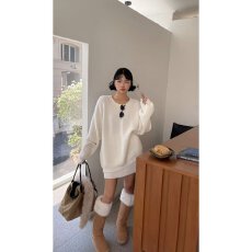 批发档口上新 2026年秋冬新款女装宽松落肩针织<b class='q'>毛衣</b>套装裙两件套短裙