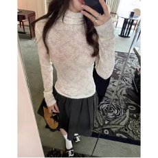 批发档口上新 2026年秋季高领蕾丝打底衫女修身<b class='q'>长袖</b>镂空提花上衣百搭