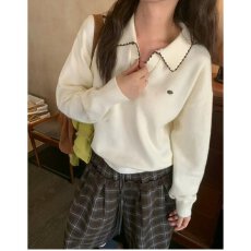 批发档口上新 2026年春季新款女装翻领撞色针织衫宽松落肩套头毛衣