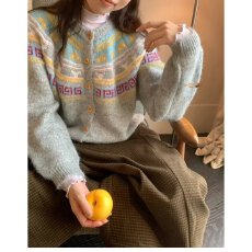 批发档口上新 2026年秋冬新款女装复古提花针织开衫圆领长袖<b class='q'>毛衣</b>外套