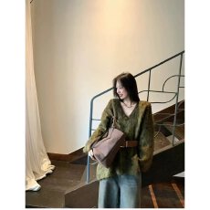 批发档口上新 2026年秋季新款女装V领长袖宽松落肩豹纹针织<b class='q'>套头衫</b>毛衣