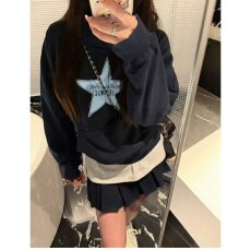 批发档口上新 2026年春秋新款女装宽松连帽卫衣五角星印花套头针织衫