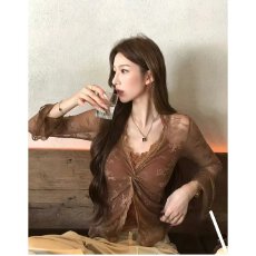 批发档口上新 2026年夏季<b class='q'>新款</b>女装V领蕾丝网纱长袖上衣修身显瘦百搭