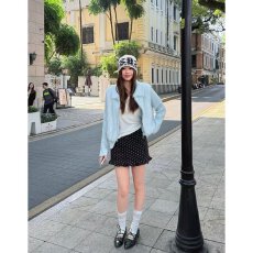 批发档口上新 2026年秋冬<b class='q'>新款</b>女士毛绒拼接针织开衫翻领拉链短款<b class='q'>毛衣</b>