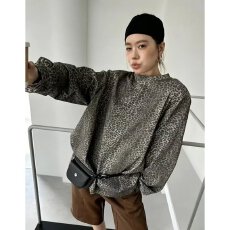批发档口上新 2026年秋季新款女装豹纹印花圆领<b class='q'>套头卫衣</b>宽松长袖上衣