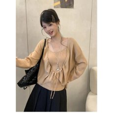 批发档口上新 2026年秋季新款女装<b class='q'>宽松</b>落肩针织开衫两件套吊带背心