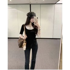 批发档口上新 2026春秋新款女装修身圆领假两件拼接<b class='q'>七分袖</b>上衣<b class='q'>T</b><b class='q'>恤</b>