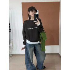 批发档口上新 2026年秋季新款女装圆领落肩宽松字母印花套头卫衣