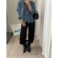 批发档口上新 2026<b class='q'>夏季</b>新款女装宽松翻领长袖牛仔衬衫外套撞色拼接
