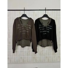 批发档口上新 韩系字母印花连帽卫衣条纹背心两件套女装休闲<b class='q'>套装</b>