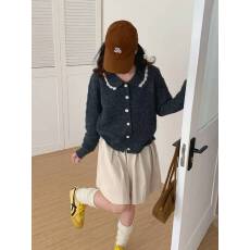 批发韩版温柔撞色<b class='q'>娃娃领</b>单排扣长袖针织开衫 显瘦气质通勤