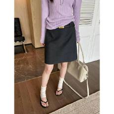 批发通勤气质纯色配腰带直筒<b class='q'>中裙</b>半身裙 显瘦百搭