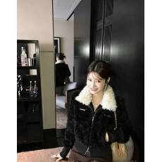 批发辣妹风黑色立领长袖超<b class='q'>短款</b>撞色拉链<b class='q'>皮草</b> 显瘦气质