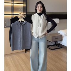 批发档口上新 2026年秋季新款女士针织连帽拉链马甲背心宽松百搭