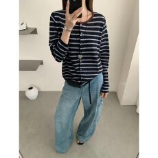 批发档口上新 2026年秋季新款女装长袖针织开衫条纹毛衣<b class='q'>外套</b><b class='q'>百搭</b>
