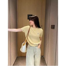 批发档口上新2026年<b class='q'>夏</b>季新款女士圆领短袖针织衫修身短款麻花纹理上衣