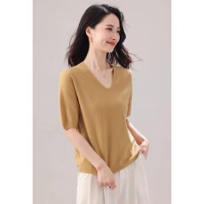 批发档口上新 2026年<b class='q'>夏</b>季新款女士V领五分袖针织衫宽松薄款毛衣