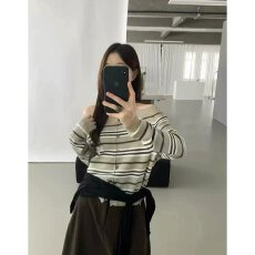 批发档口上新 2026年秋季新款女装针织开衫条纹长袖短款毛衣<b class='q'>外套</b>百搭
