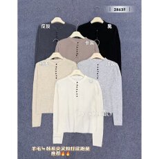 批发档口上新 2026年秋季新款女装韩系交叉扣圆领长袖针织<b class='q'>打底衫</b>毛衣