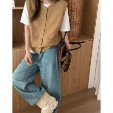 档口上新 2026年春秋季女装V领针织马甲宽松短款无袖开衫背心叠穿