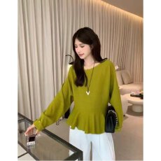 批发档口上新2026年春秋新款女装宽松落肩圆领套头针织衫<b class='q'>荷叶边</b><b class='q'>毛衣</b>